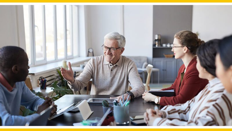 Group of colleagues in a meeting, discussing ideas.