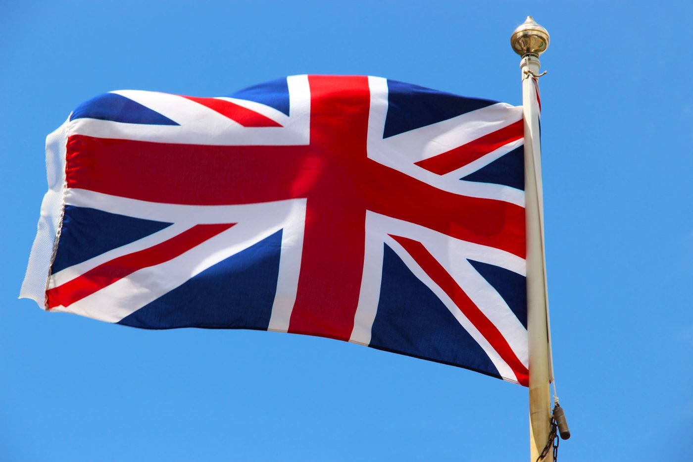 Union Jack flag waving in the wind.