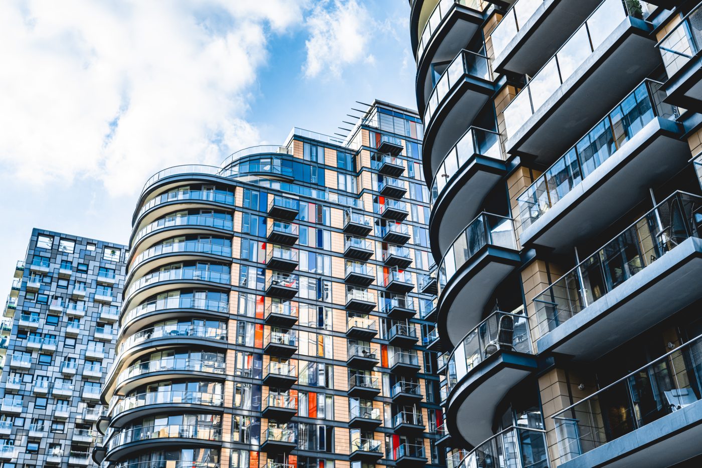 Modern apartment buildings in downtown London.