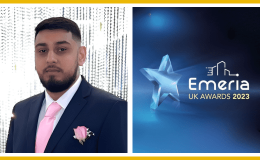 Aaron Dhanoa, FirstPort's Best Service Provider, with Emeria UK Awards 2023 star.