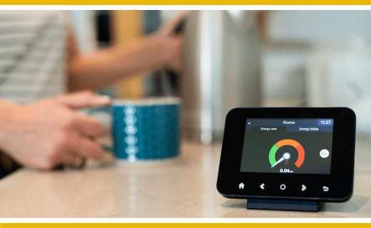 Smart energy monitor displaying current energy use.