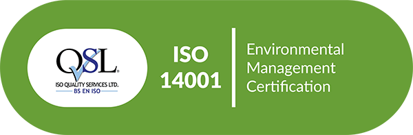 ISO 14001 Environmental Management Certification. QSL logo.