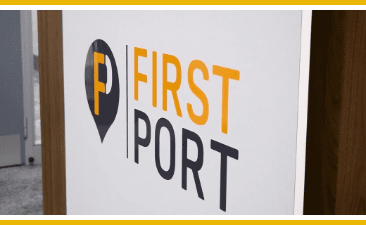 FirstPort logo on a sign.